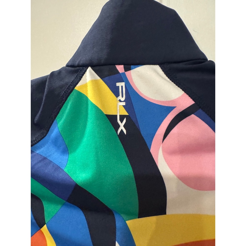 RLX Ralph Lauren Girls Navy Multi Geometric Abstract Quarter Zip Top Size S 7 - Picture 4 of 12